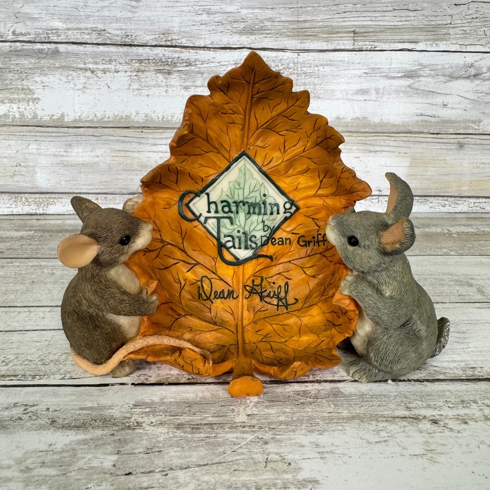 Charming Tails Fitz and Floyd Display Sign Mouse Leaf Figurine 87/690 Dean Griff